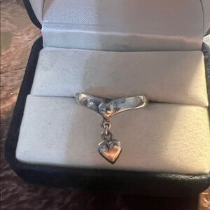 Sterling Silver Heart Dangle Ring - Silver